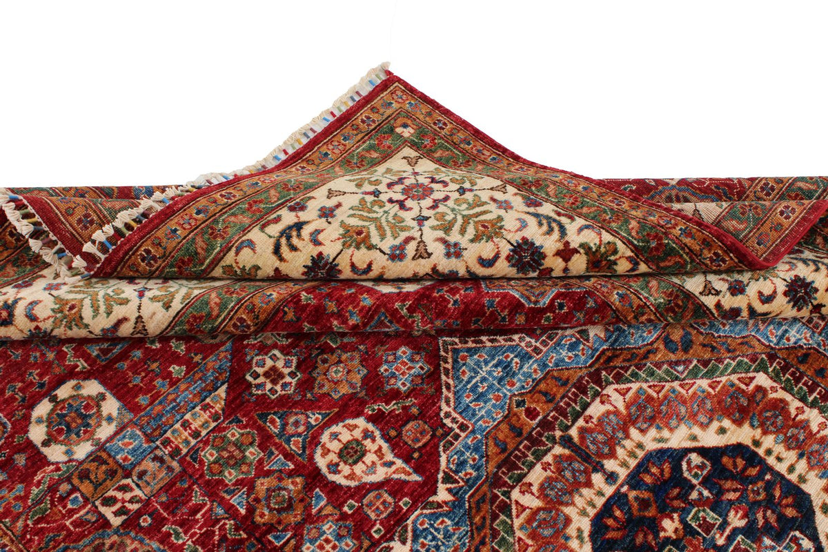 7x10 Red and Ivory Turkish Tribal Rug