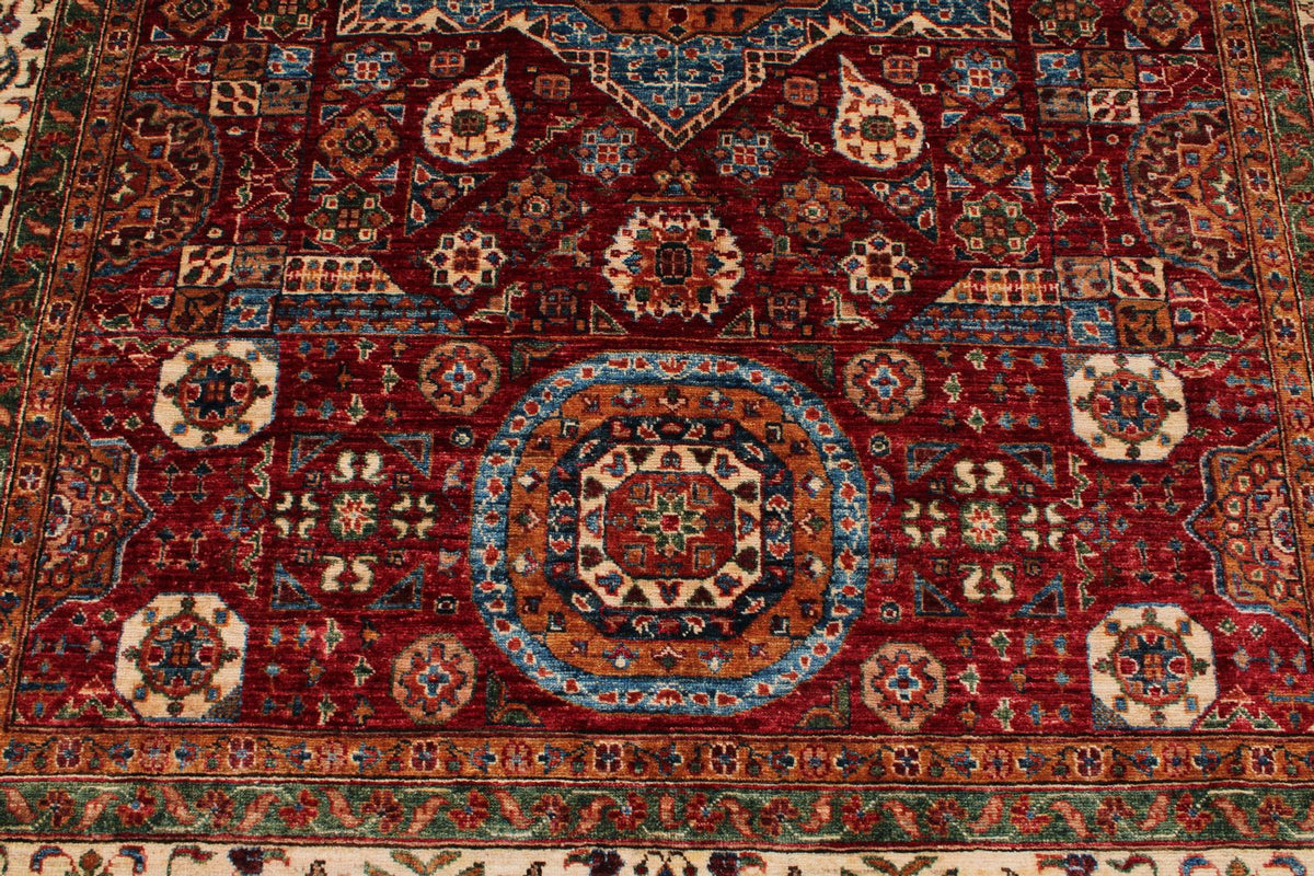 7x10 Red and Ivory Turkish Tribal Rug