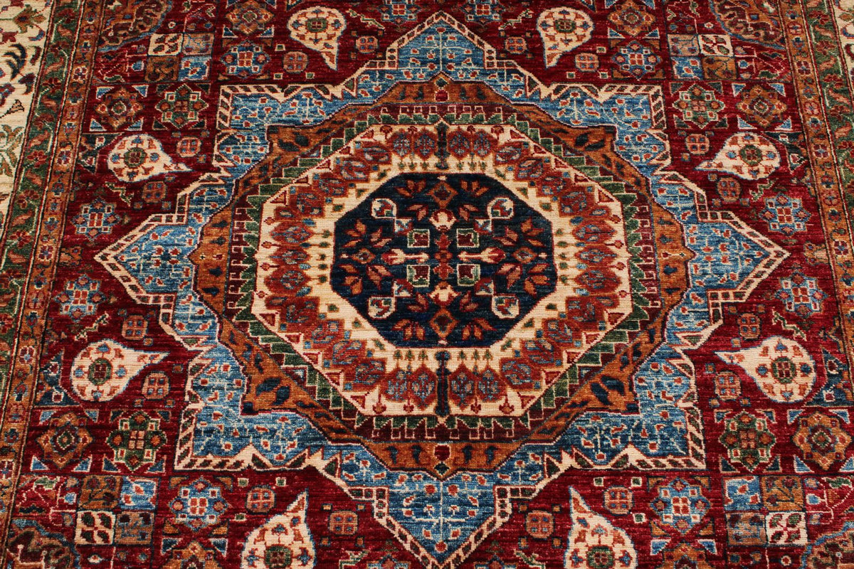 7x10 Red and Ivory Turkish Tribal Rug