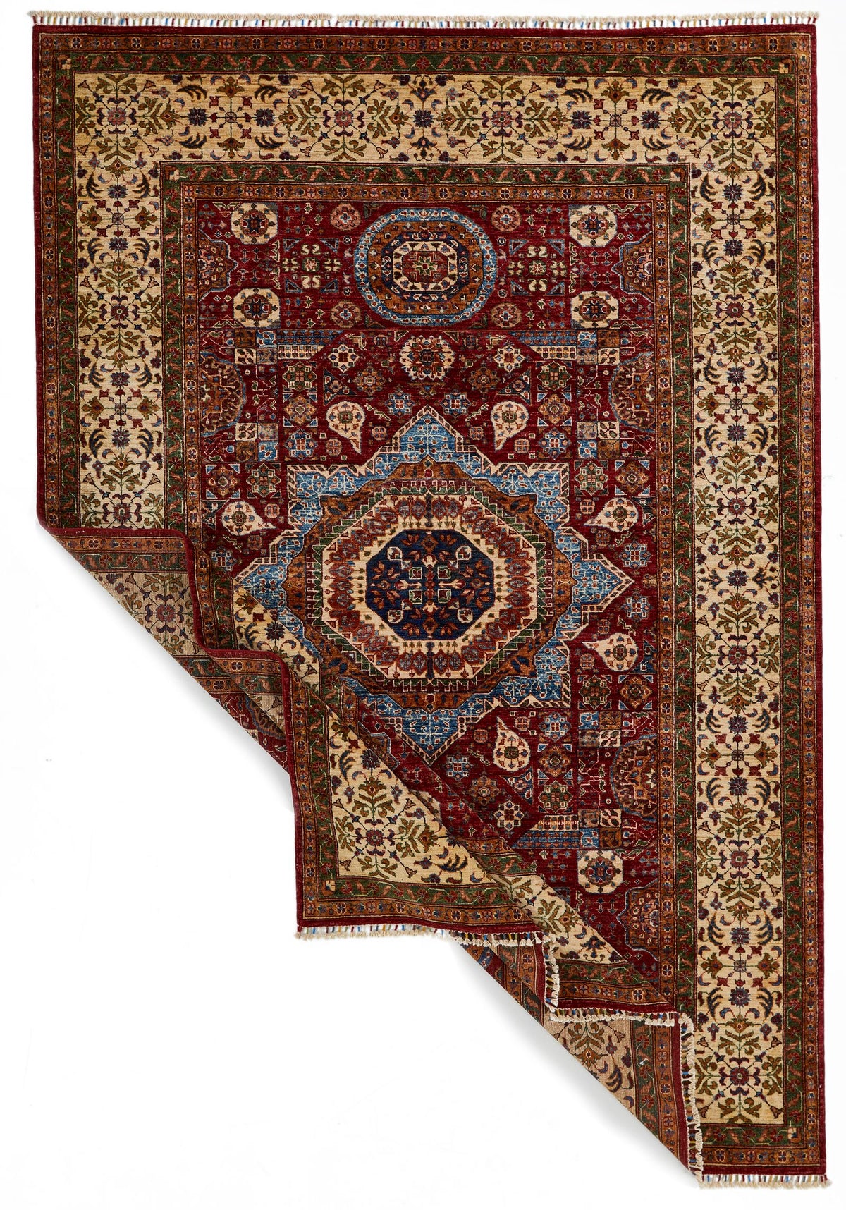 7x10 Red and Ivory Turkish Tribal Rug