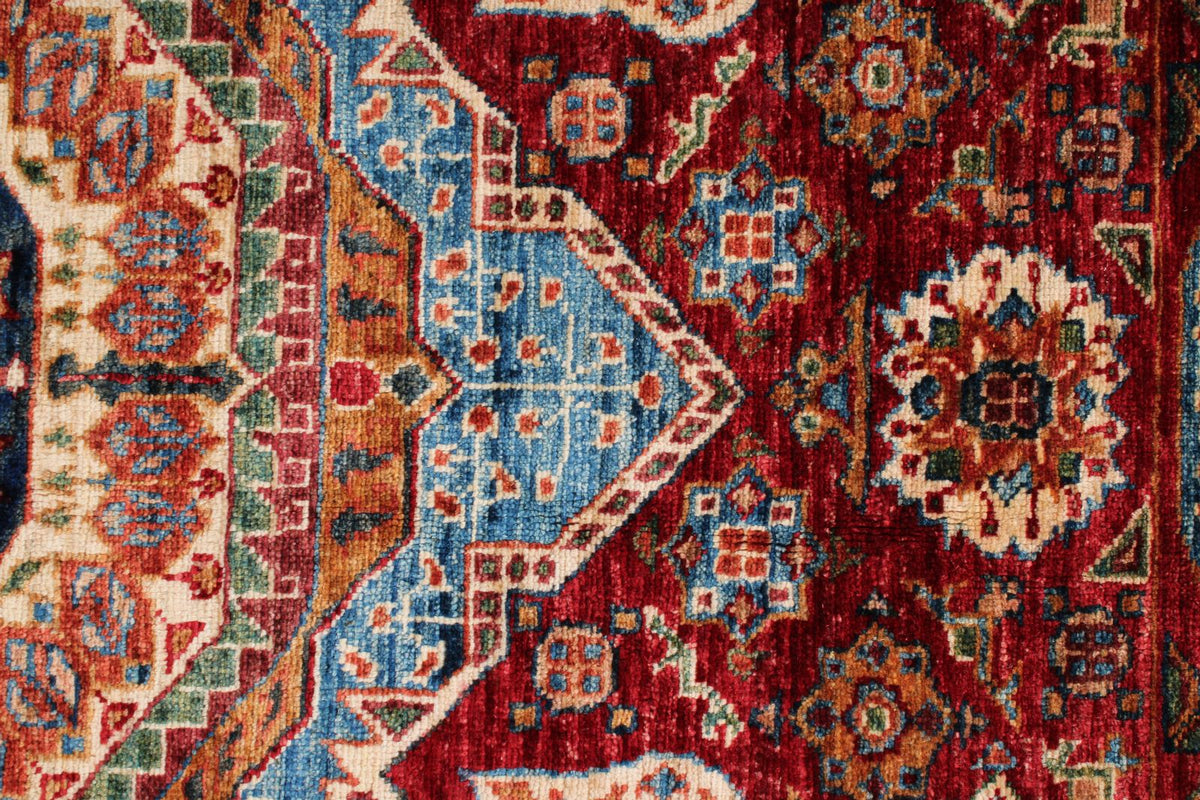 7x10 Red and Ivory Turkish Tribal Rug