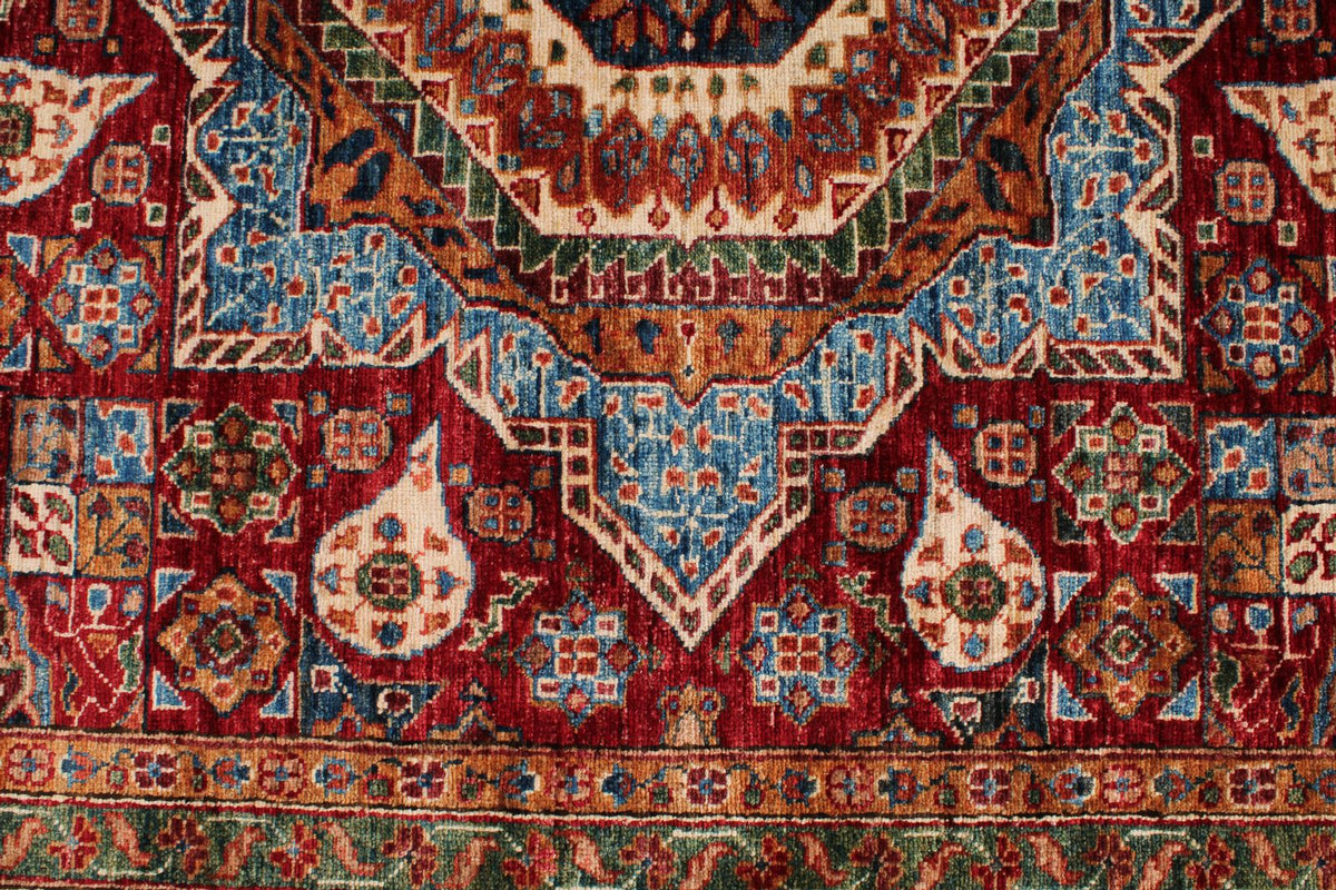 7x10 Red and Ivory Turkish Tribal Rug
