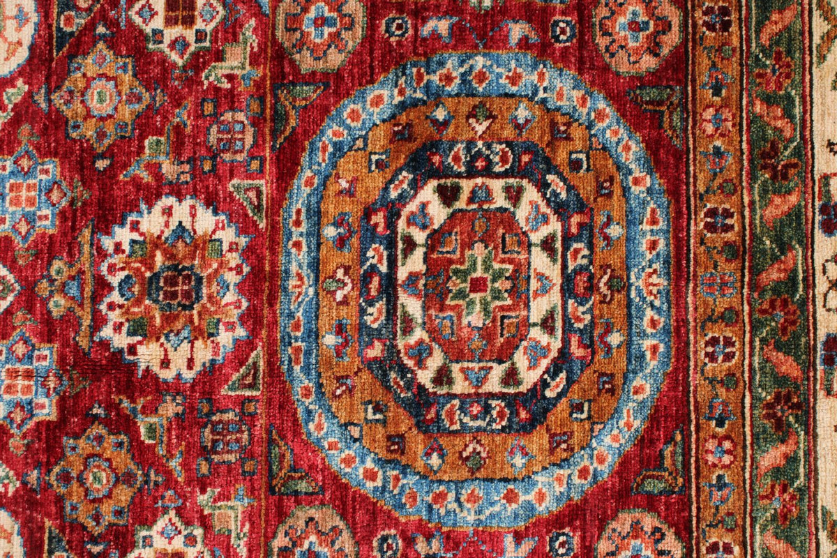7x10 Red and Ivory Turkish Tribal Rug