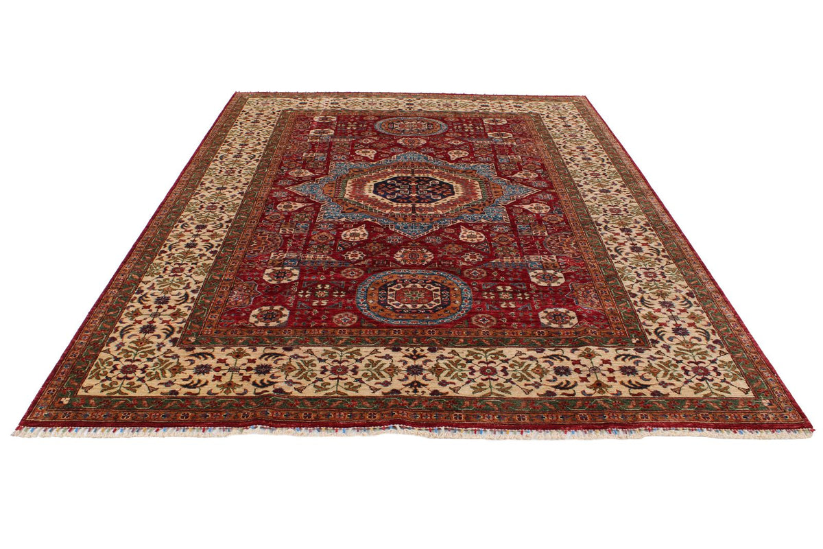 7x10 Red and Ivory Turkish Tribal Rug