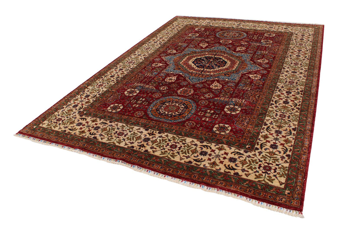 7x10 Red and Ivory Turkish Tribal Rug