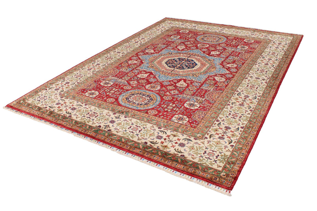 7x10 Red and Ivory Turkish Tribal Rug