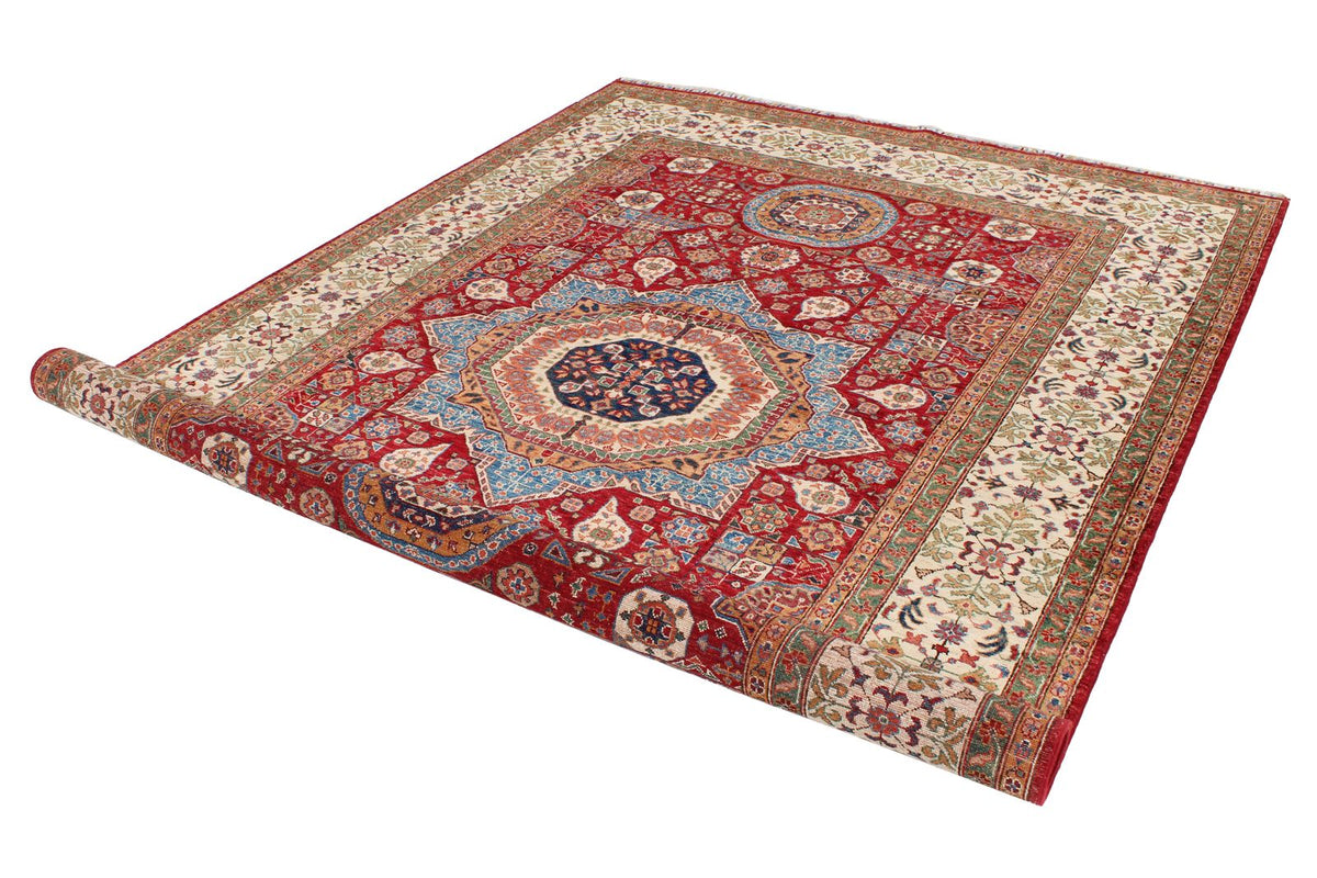 7x10 Red and Ivory Turkish Tribal Rug