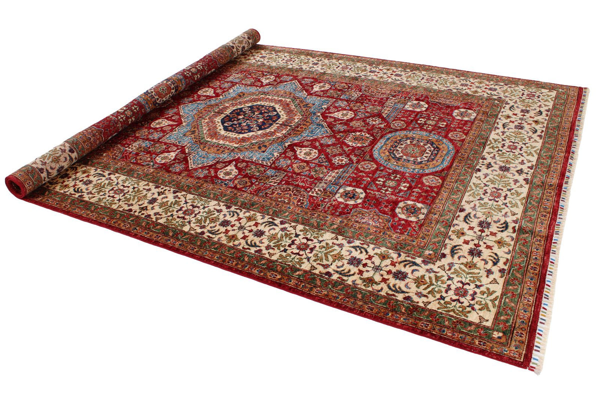 7x10 Red and Ivory Turkish Tribal Rug