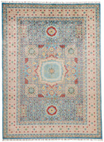 8x11 Blue and Pink Turkish Tribal Rug