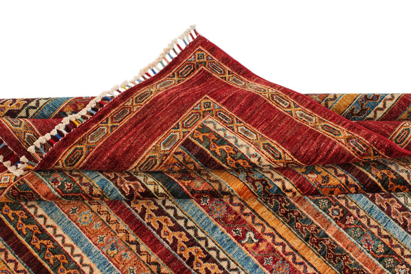 6x8 Multicolor and Red Turkish Tribal Rug