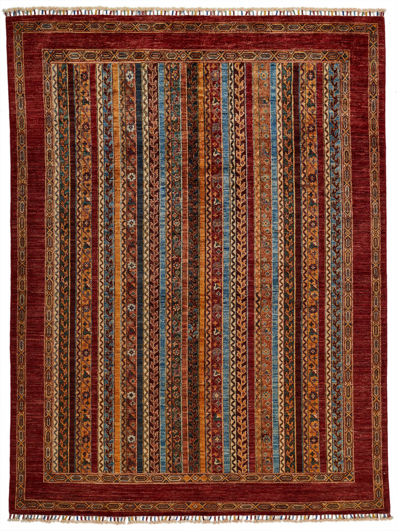 6x8 Multicolor and Red Turkish Tribal Rug