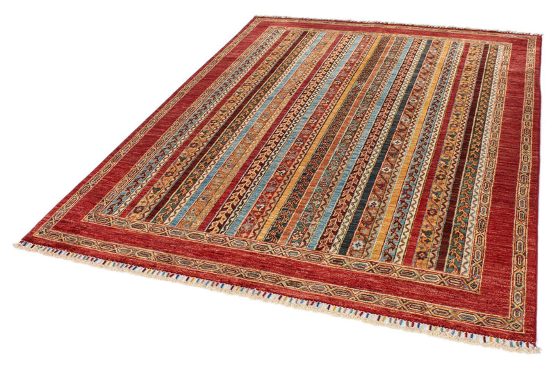 6x8 Multicolor and Red Turkish Tribal Rug