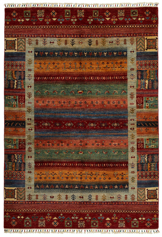 6x8 Multicolor and Red Tribal Rug