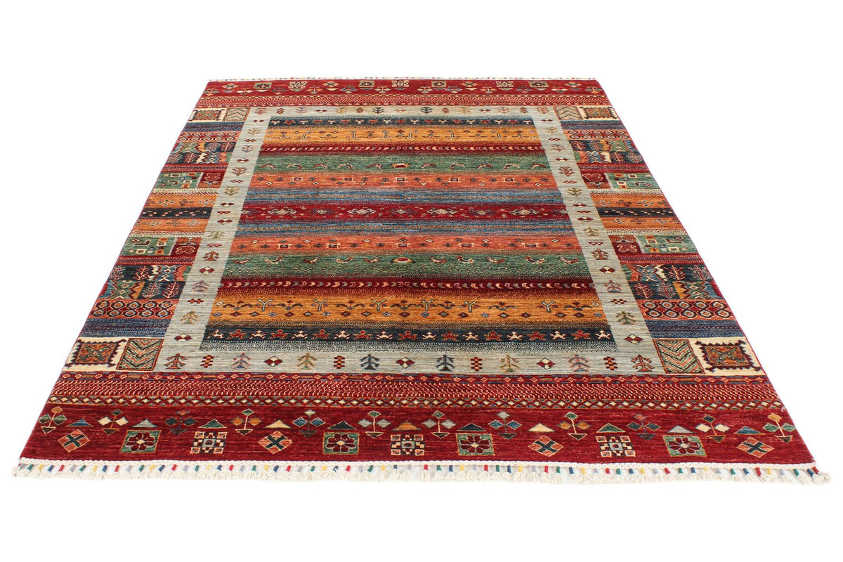 6x8 Multicolor and Red Tribal Rug