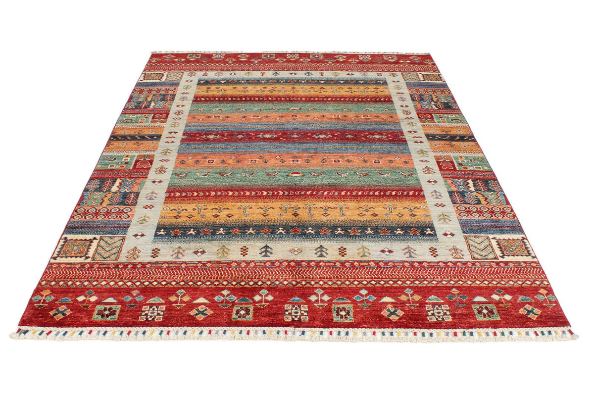 6x8 Multicolor and Red Tribal Rug