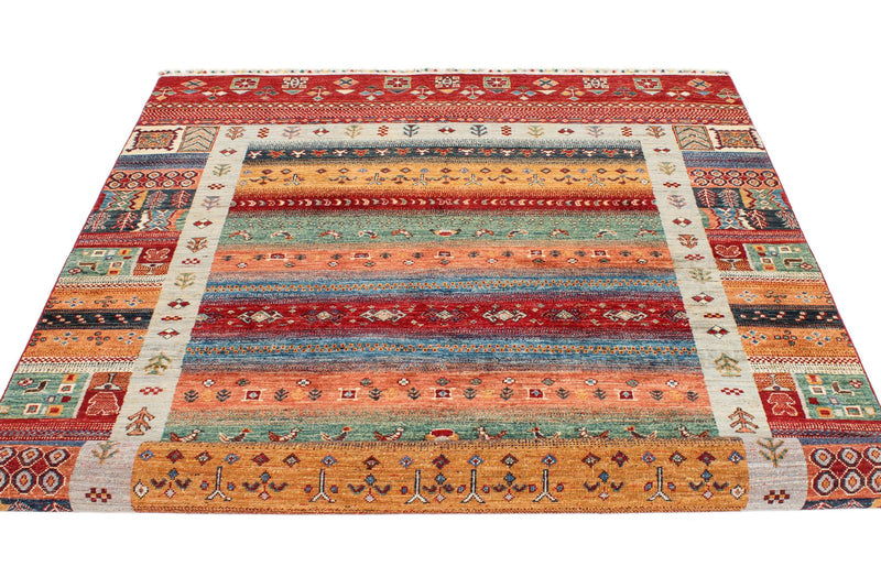 6x8 Multicolor and Red Tribal Rug