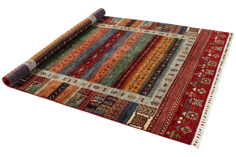 6x8 Multicolor and Red Tribal Rug