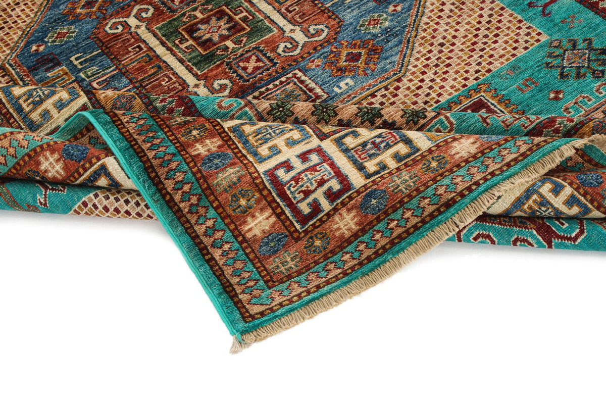 6x8 Turquoise and Multicolor Turkish Tribal Rug