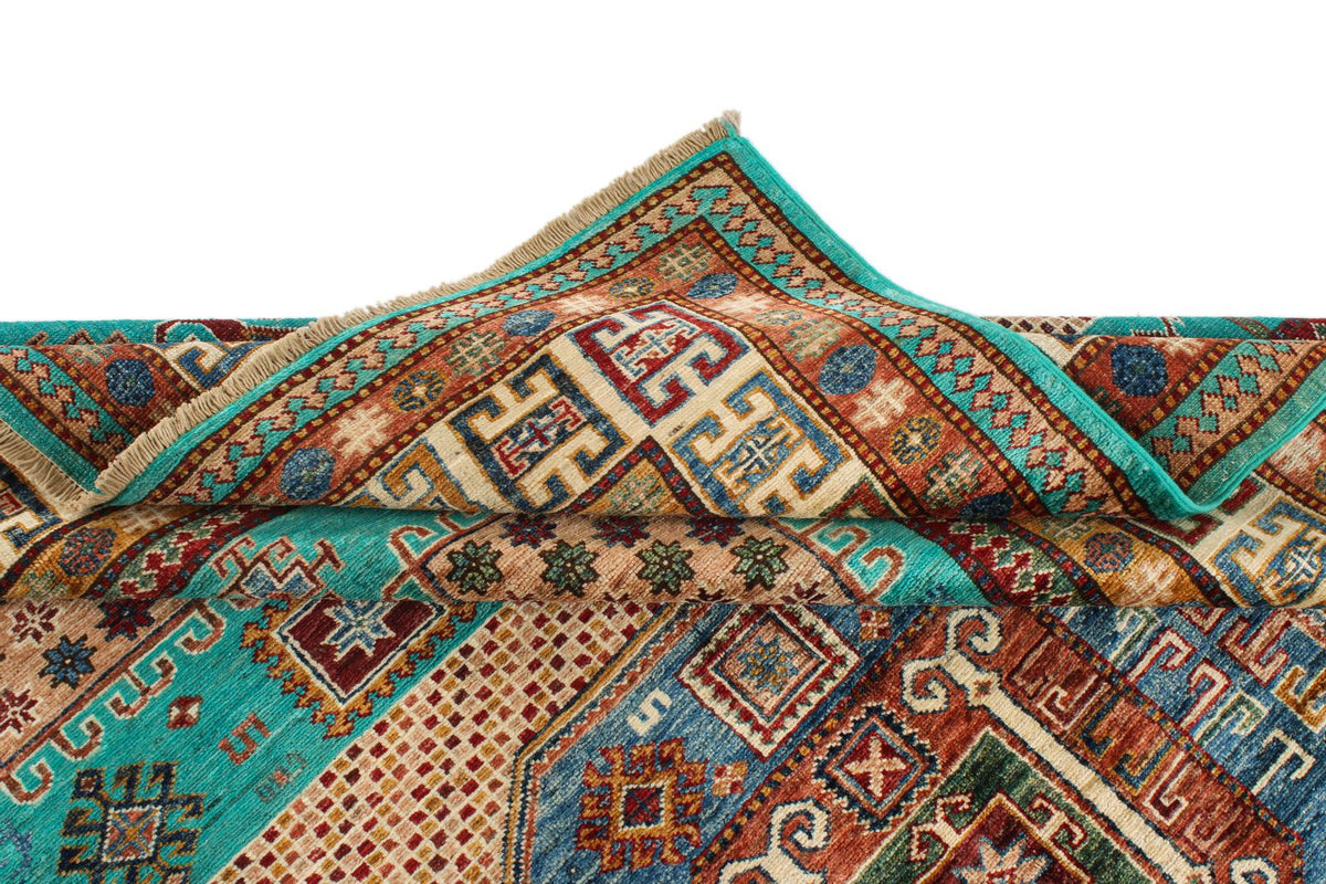 6x8 Turquoise and Multicolor Turkish Tribal Rug