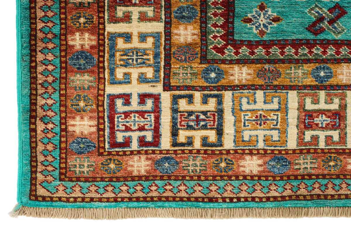 6x8 Turquoise and Multicolor Turkish Tribal Rug