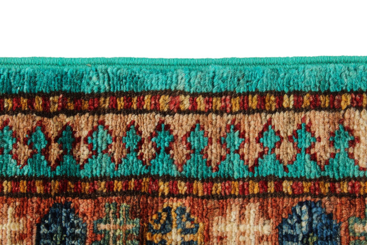 6x8 Turquoise and Multicolor Turkish Tribal Rug