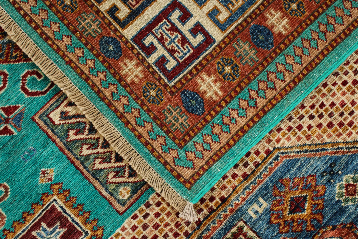 6x8 Turquoise and Multicolor Turkish Tribal Rug