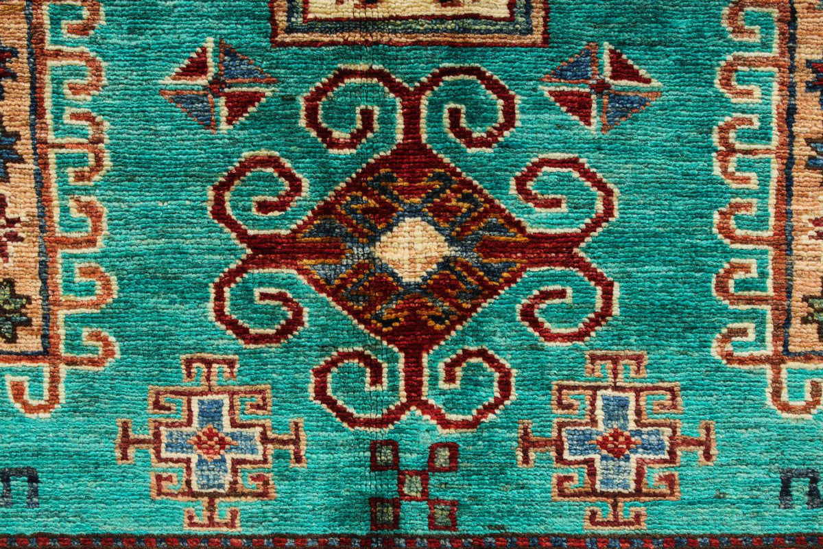 6x8 Turquoise and Multicolor Turkish Tribal Rug