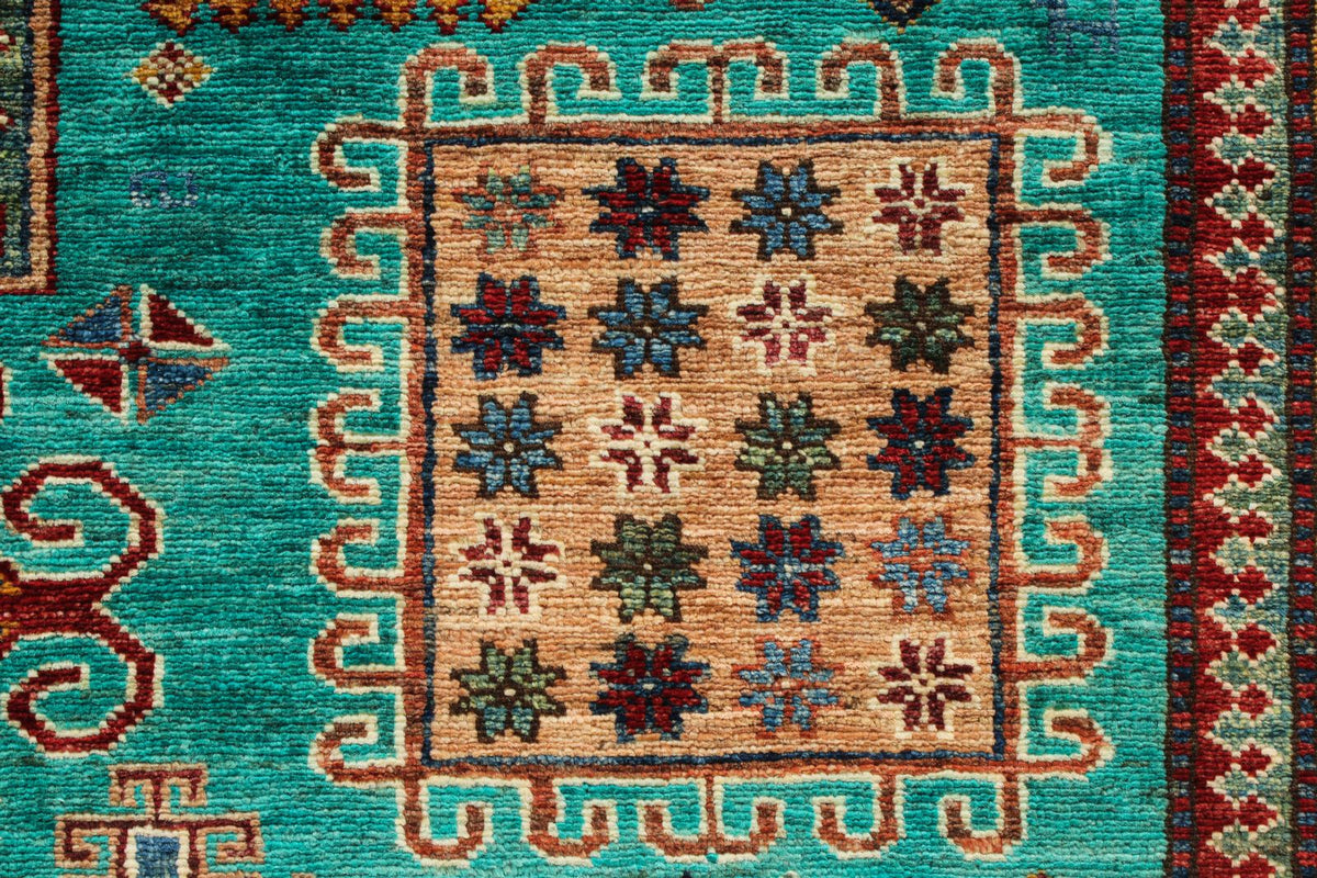 6x8 Turquoise and Multicolor Turkish Tribal Rug