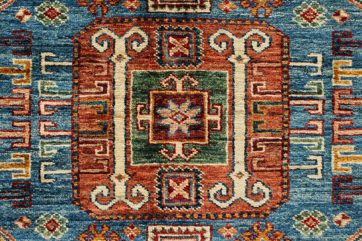 6x8 Turquoise and Multicolor Turkish Tribal Rug