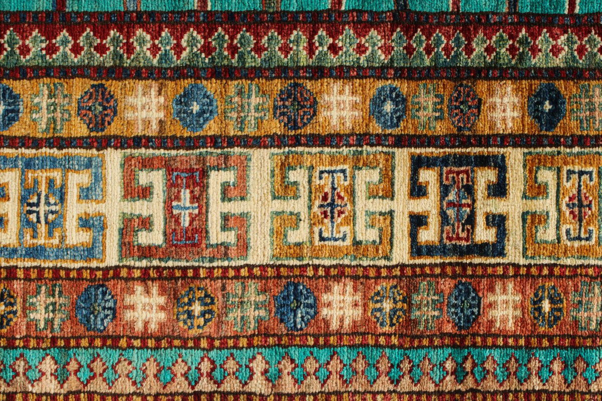 6x8 Turquoise and Multicolor Turkish Tribal Rug