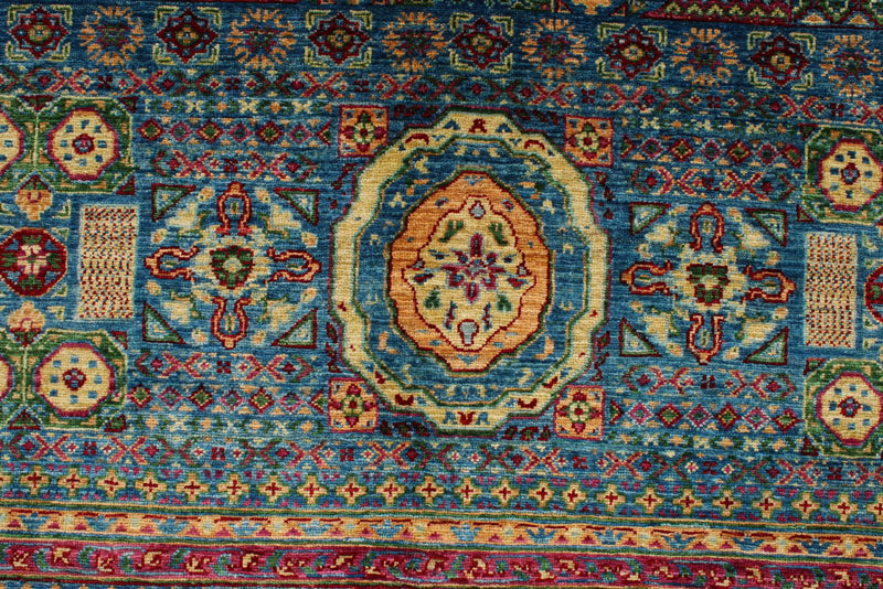 7x9 Blue and Multicolor Turkish Tribal Rug