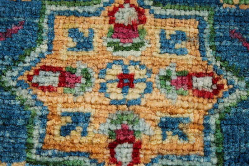 7x9 Blue and Multicolor Turkish Tribal Rug