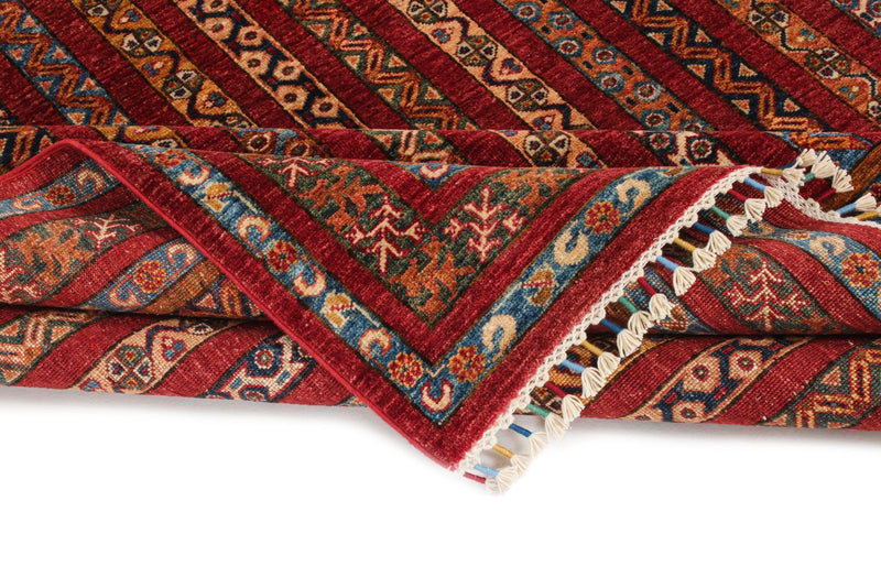 6x8 Multicolor and Red Turkish Tribal Rug