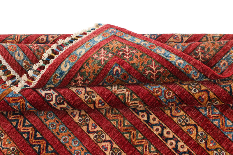 6x8 Multicolor and Red Turkish Tribal Rug