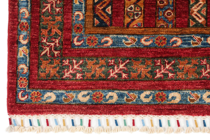 6x8 Multicolor and Red Turkish Tribal Rug