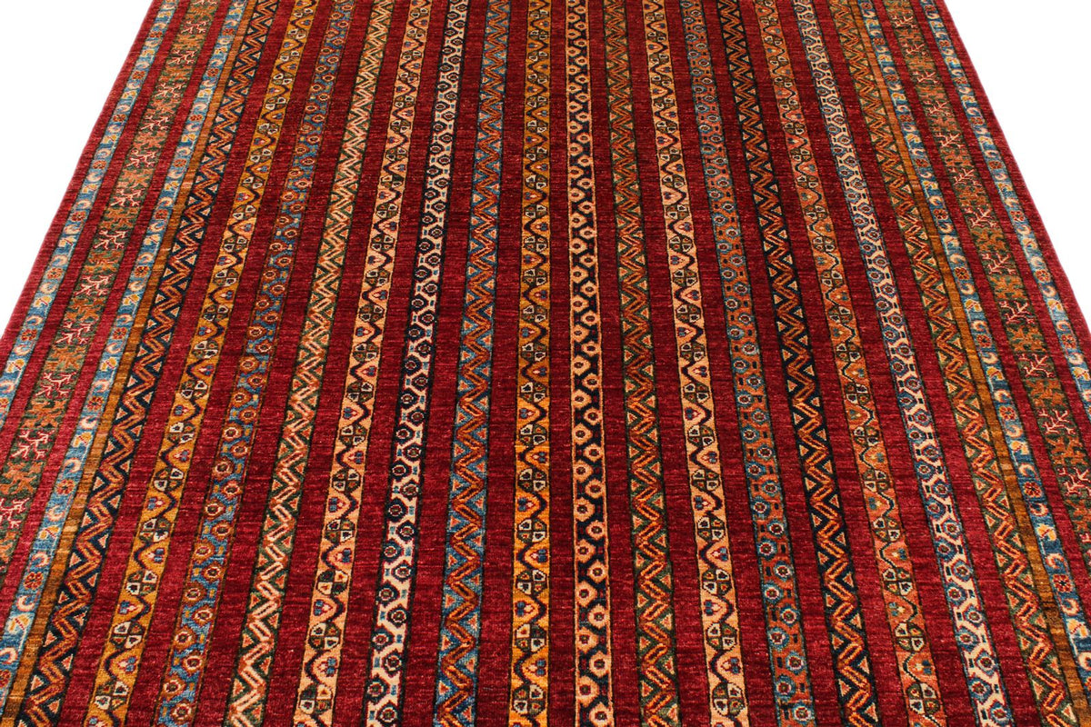 6x8 Multicolor and Red Turkish Tribal Rug