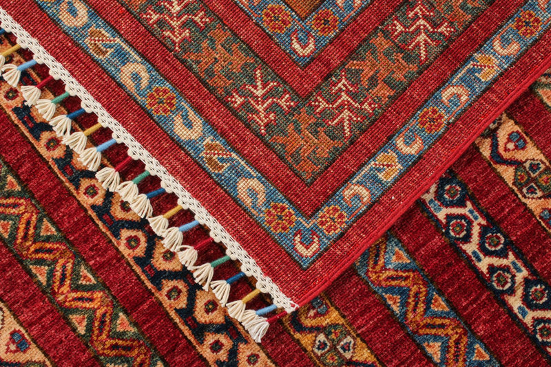 6x8 Multicolor and Red Turkish Tribal Rug