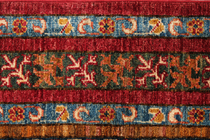 6x8 Multicolor and Red Turkish Tribal Rug