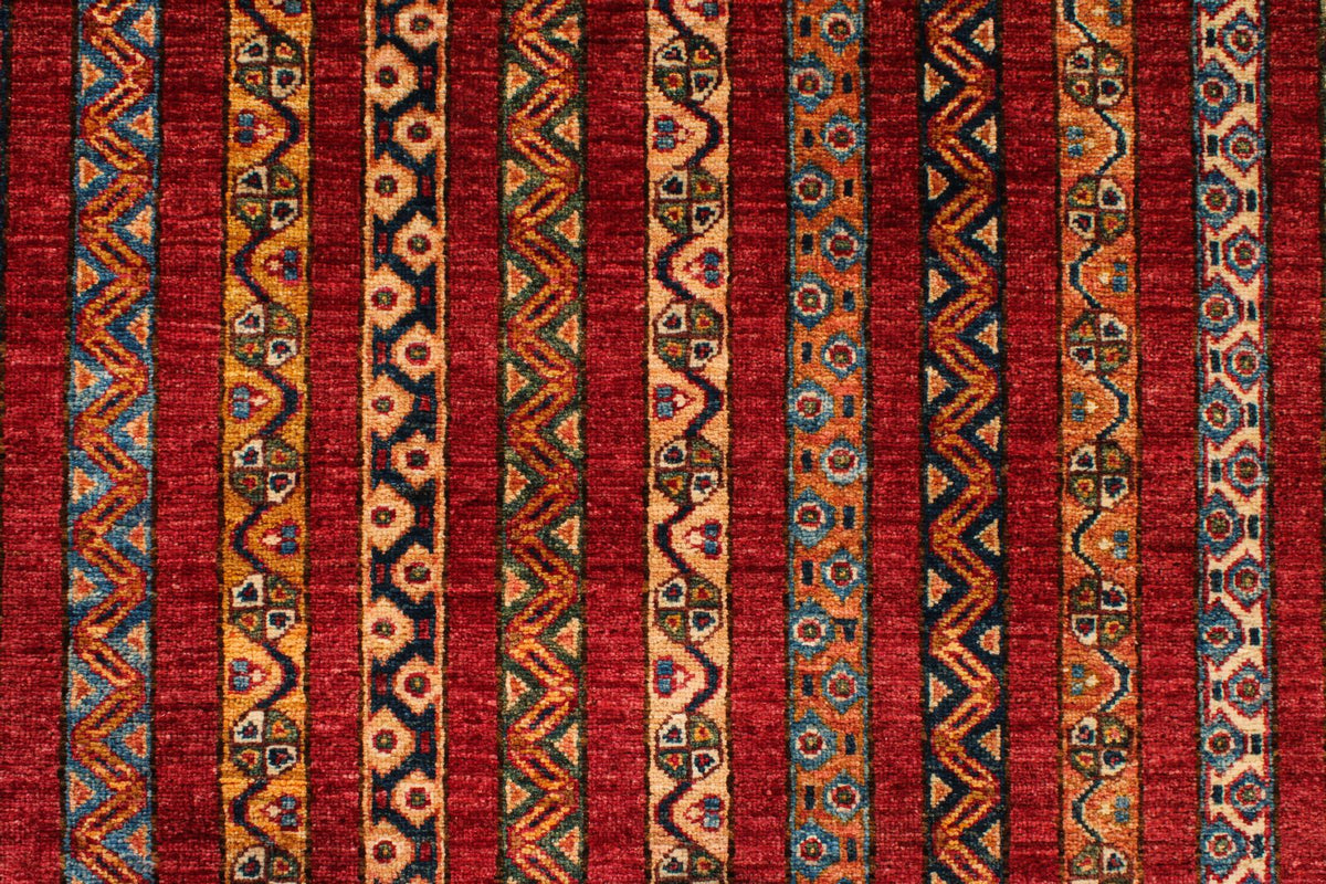 6x8 Multicolor and Red Turkish Tribal Rug