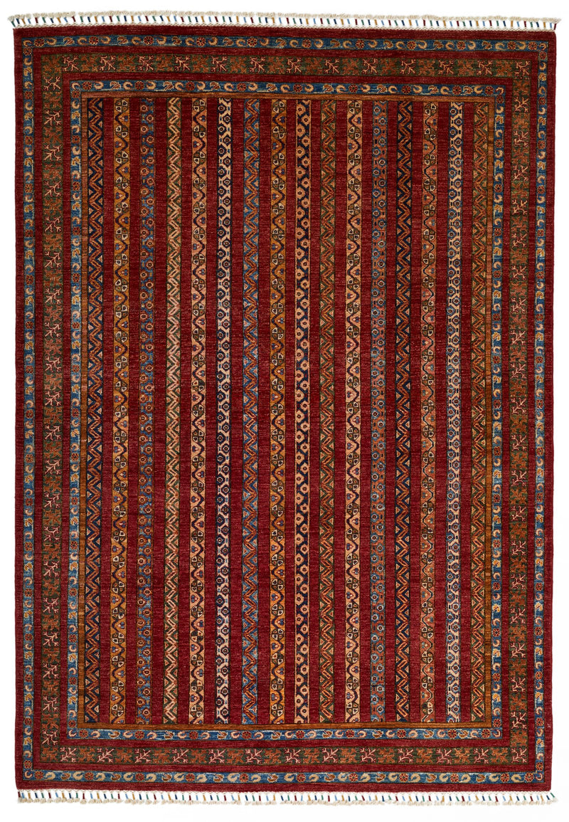 6x8 Multicolor and Red Turkish Tribal Rug