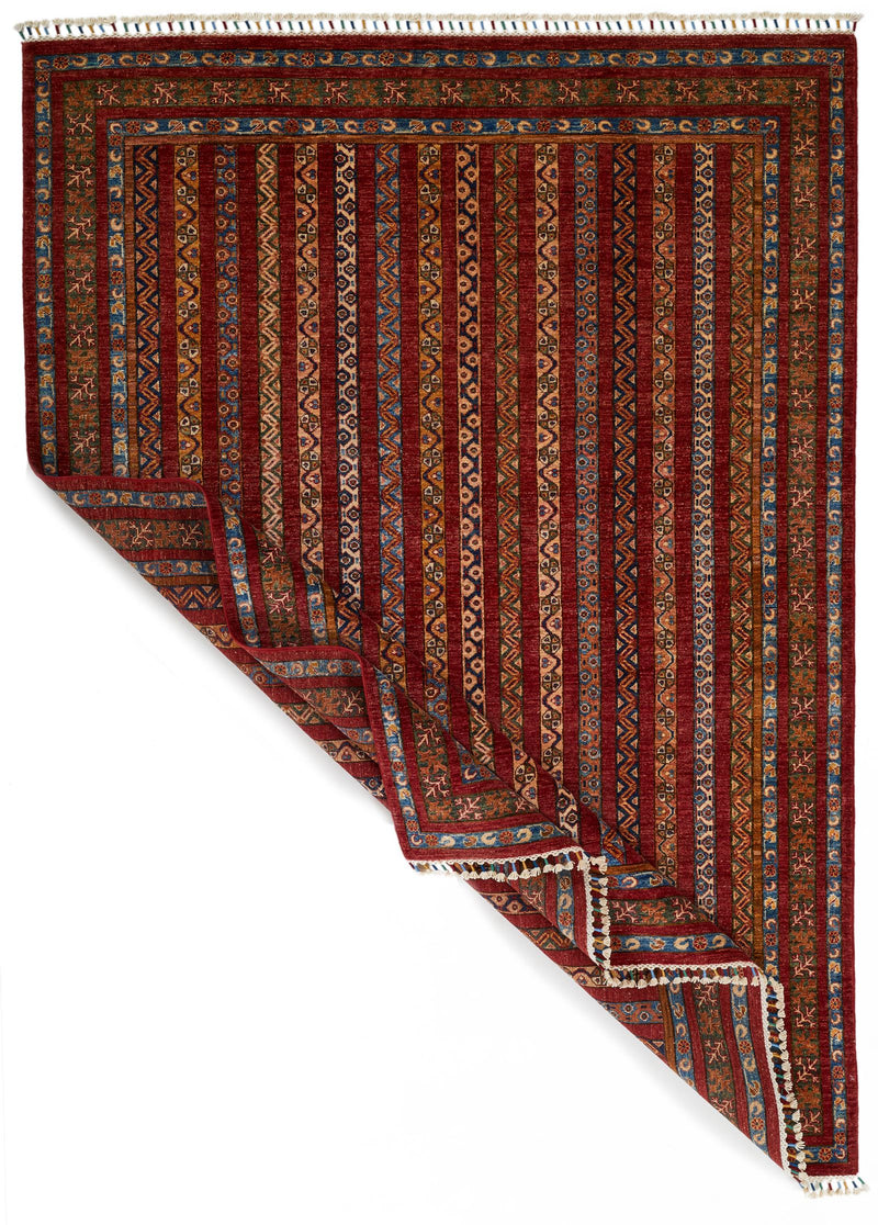 6x8 Multicolor and Red Turkish Tribal Rug