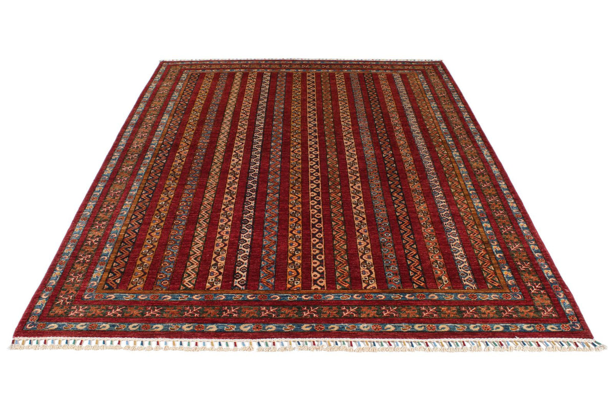 6x8 Multicolor and Red Turkish Tribal Rug