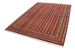 6x8 Multicolor and Red Turkish Tribal Rug