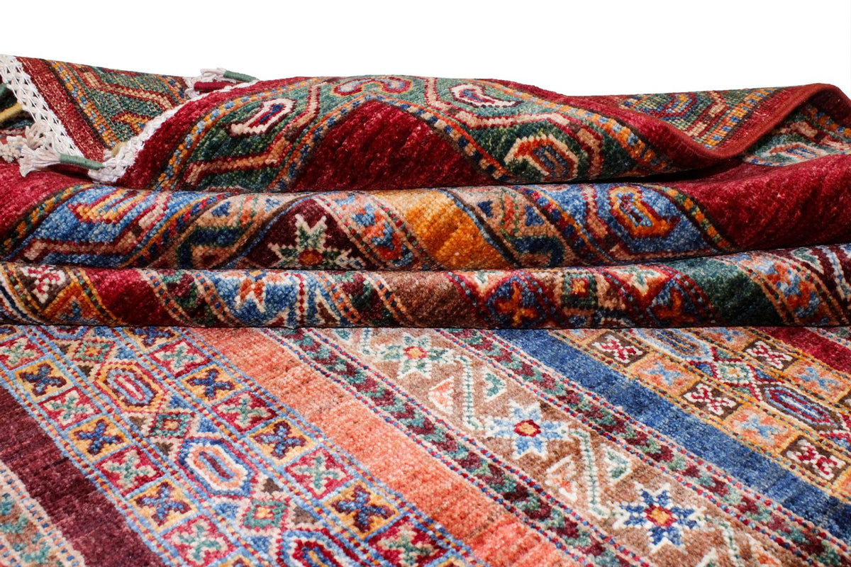 7x10 Multicolor and Red Turkish Tribal Rug