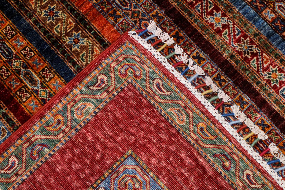 7x10 Multicolor and Red Turkish Tribal Rug