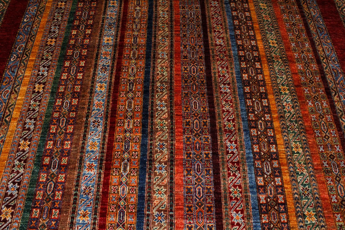 7x10 Multicolor and Red Turkish Tribal Rug