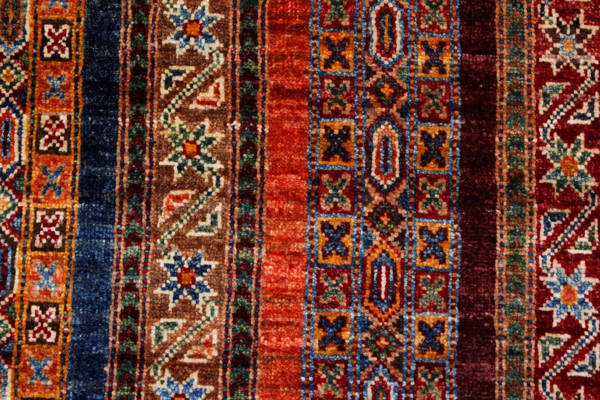 7x10 Multicolor and Red Turkish Tribal Rug