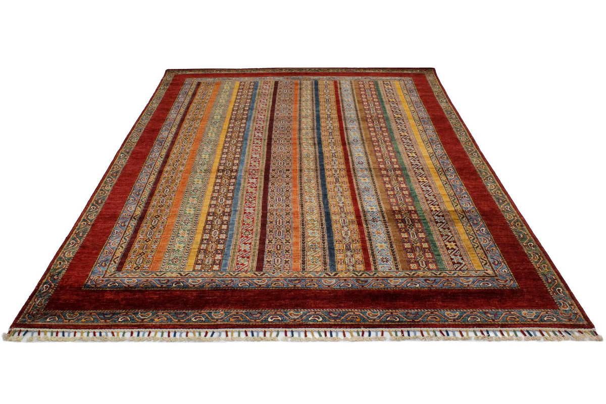 7x10 Multicolor and Red Turkish Tribal Rug