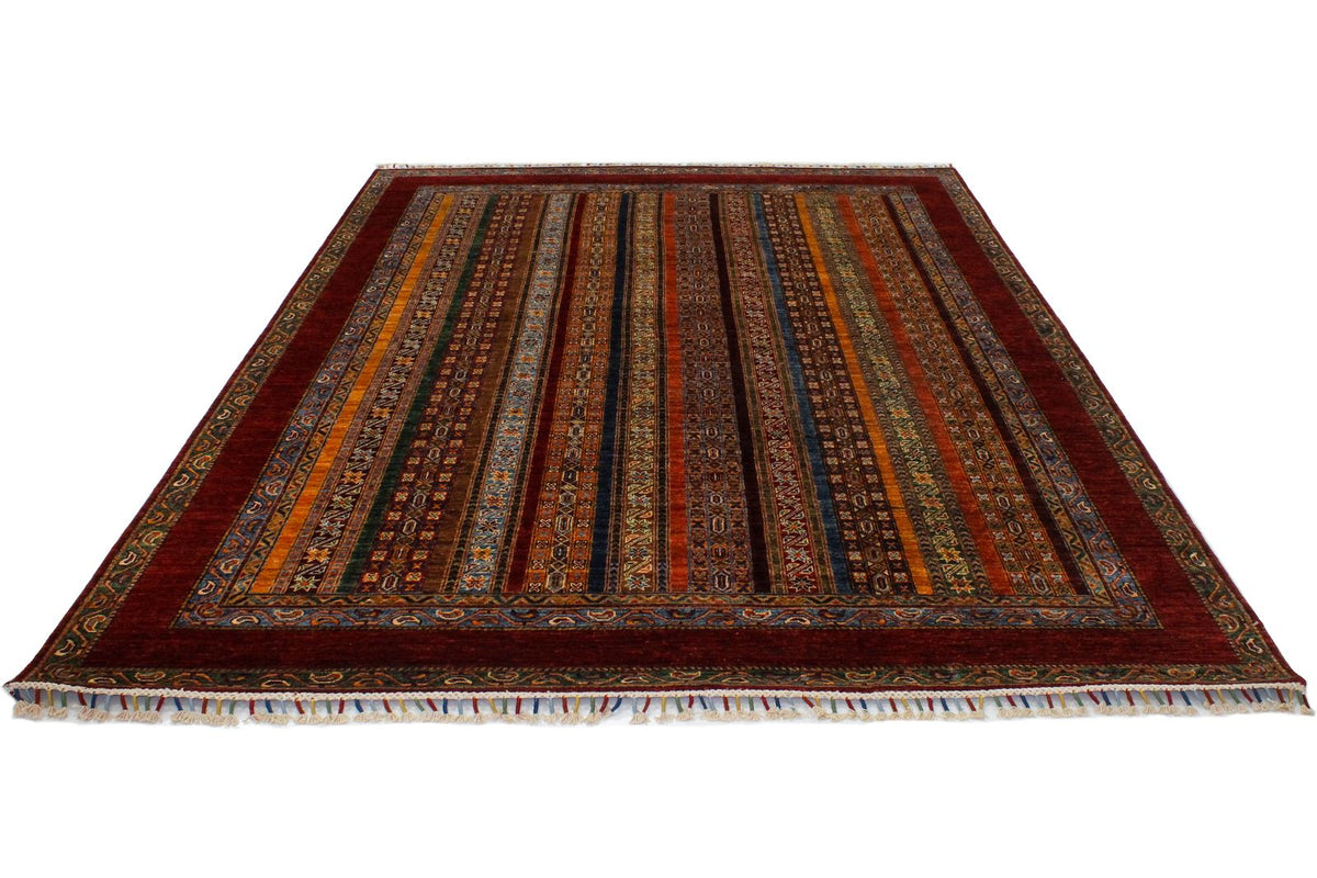 7x10 Multicolor and Red Turkish Tribal Rug
