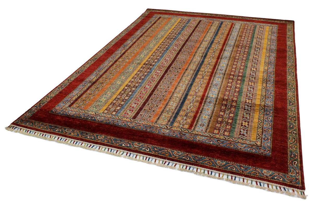 7x10 Multicolor and Red Turkish Tribal Rug